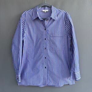 Lafayette 148 New York L58709 Womens Blue Striped Greyson Shirt Size L cotton